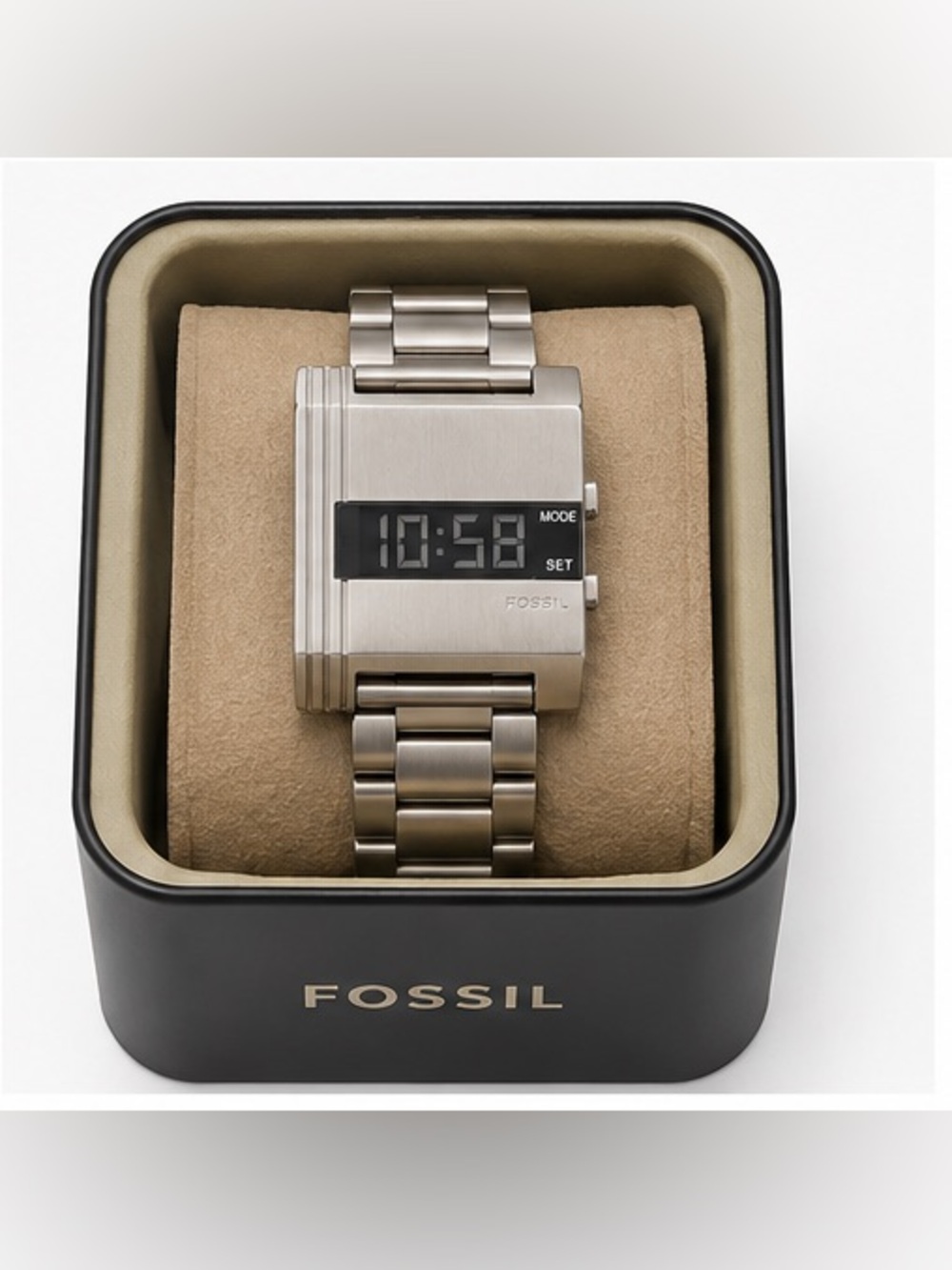 Fossil Men's Digital Square Stainless Steel Watch in Silver